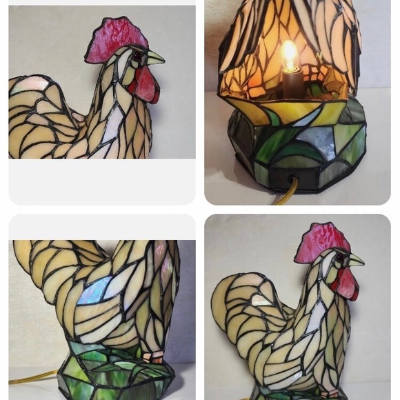 VTG 14" Tiffany Style Stained Glass Rooster Chicken Table Lamp Light Country - Picture 4 of 7